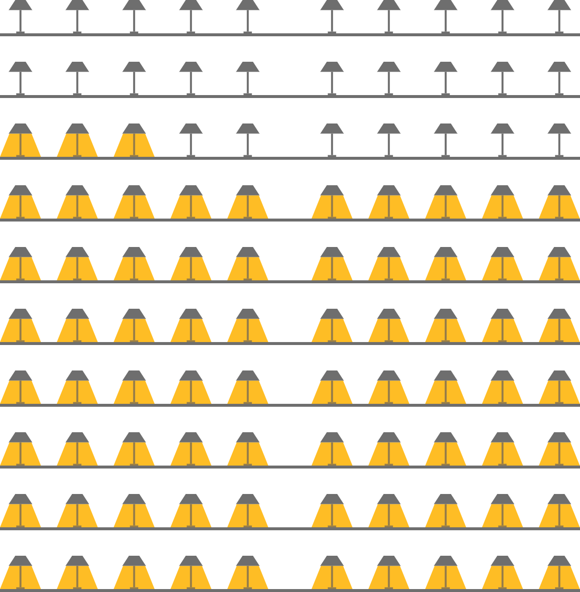 Reading room with 100 reading lamps, 73 of them lit: 732 regular supporters, one lamp for every ten.